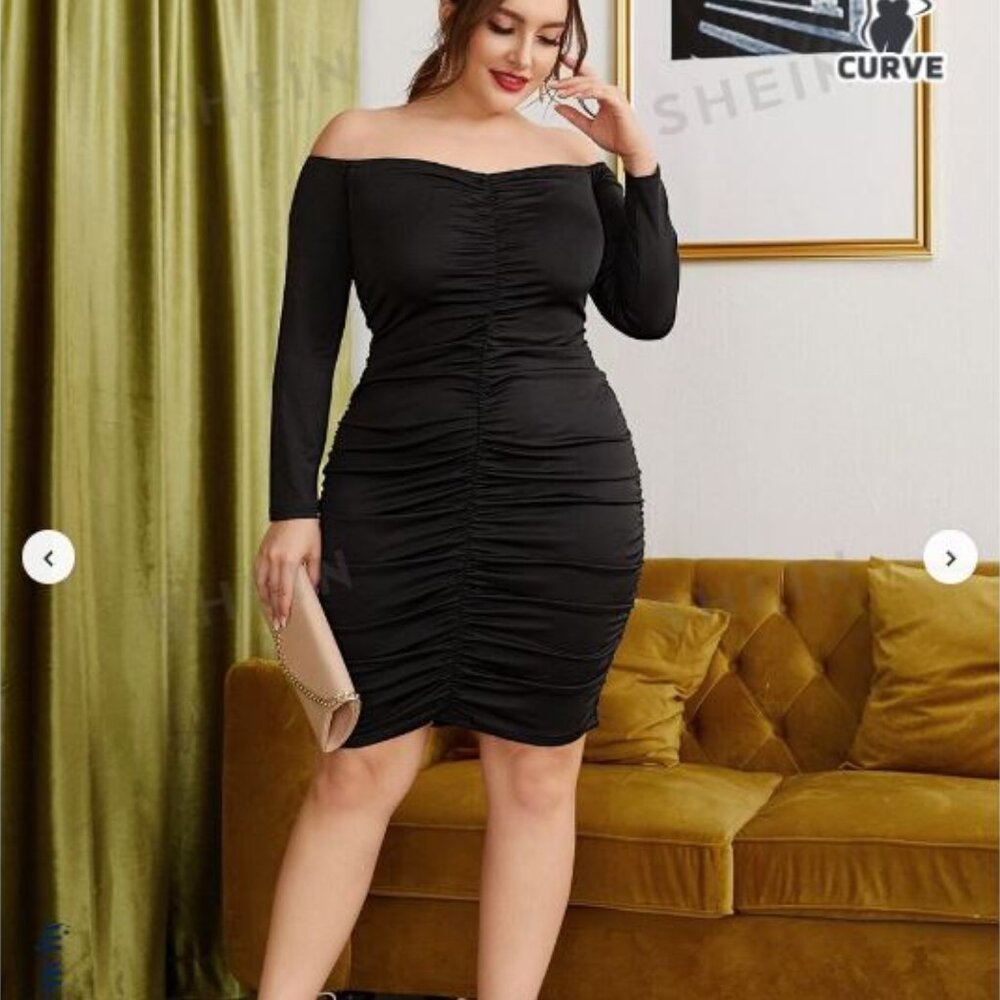 Nwot shein curve black off shoulder ruched dress 3xl 3x
